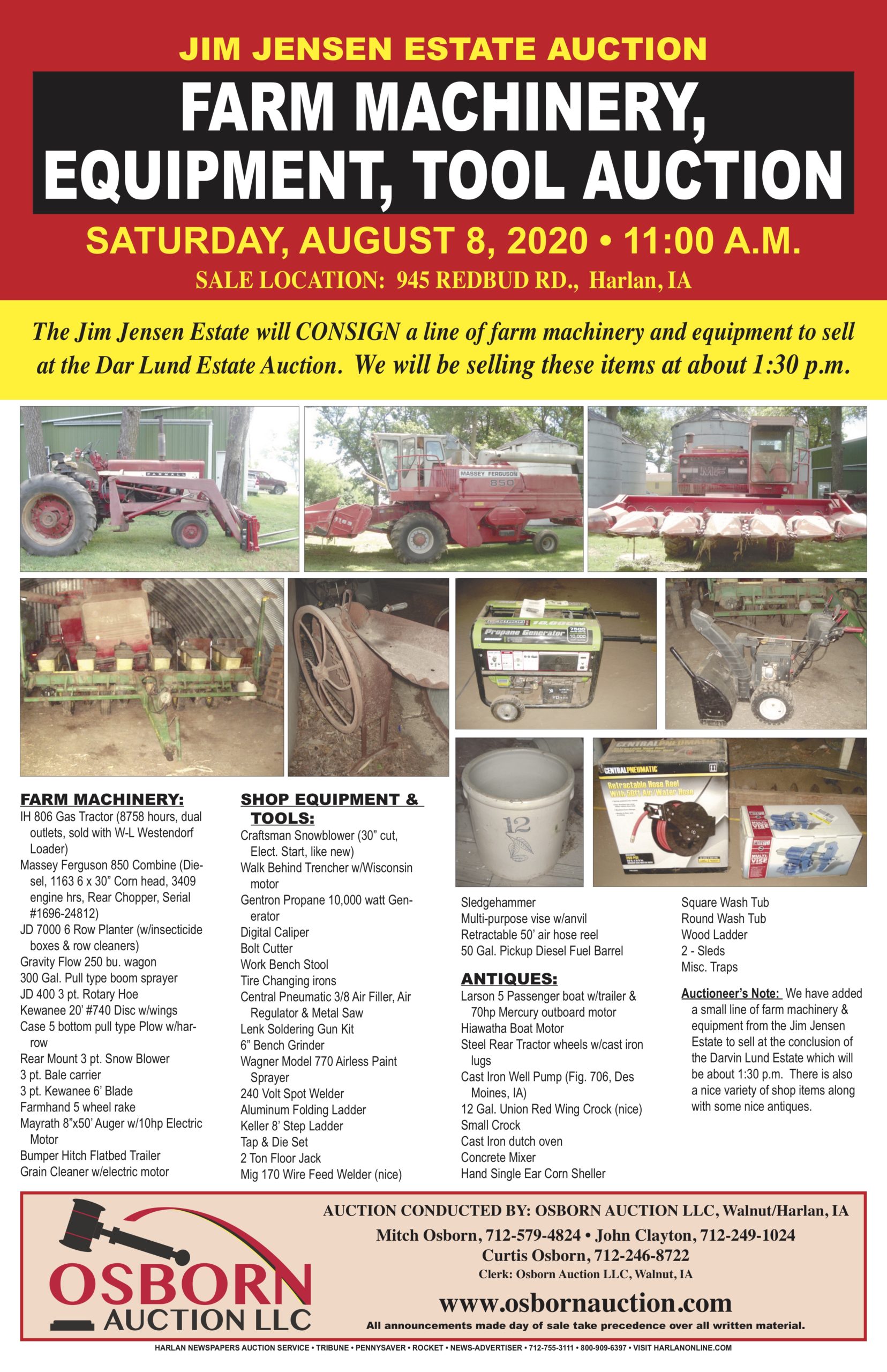 AUG 8 FARM MACHINERY, EQUIPMENT, TOOL AUCTION